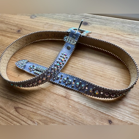 BB SIMON Authentic Designer Italian Leather Swarovski Crystal Western Belt L XL - Picture 4 of 11